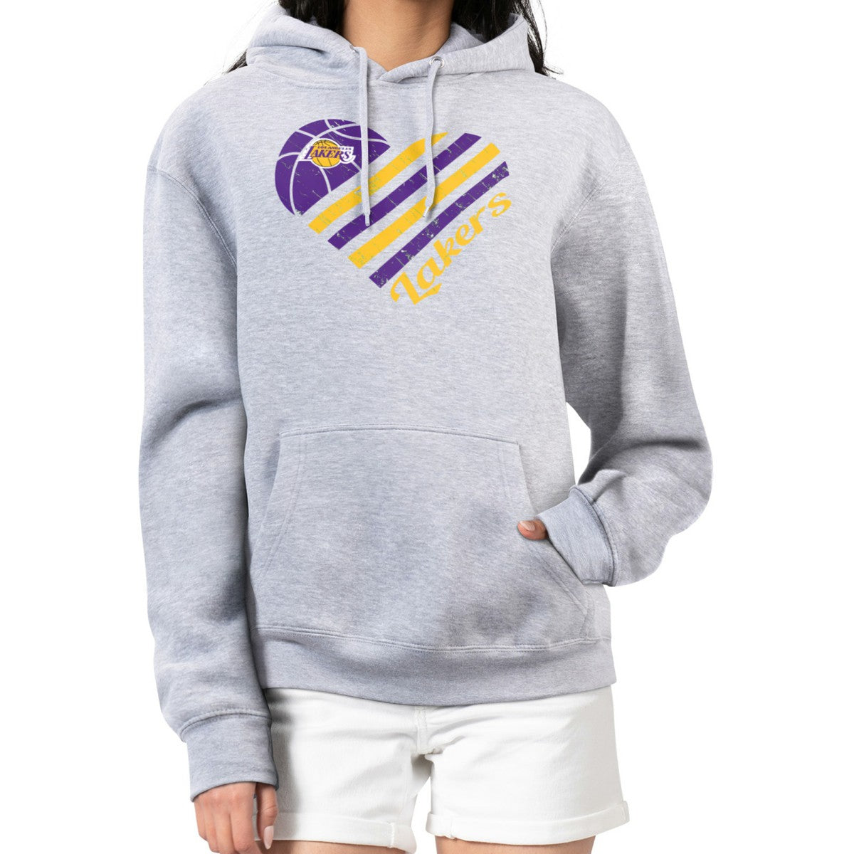 Los Angeles Lakers G-III 4Her by Carl Banks Women's Heart Pullover Hoodie - Heather Gray cheap