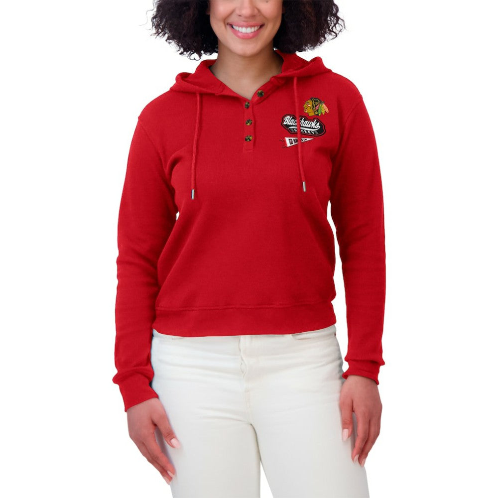 NHL Chicago Blackhawks WEAR by Erin Andrews Women's Waffle-Knit Pullover Hoodie