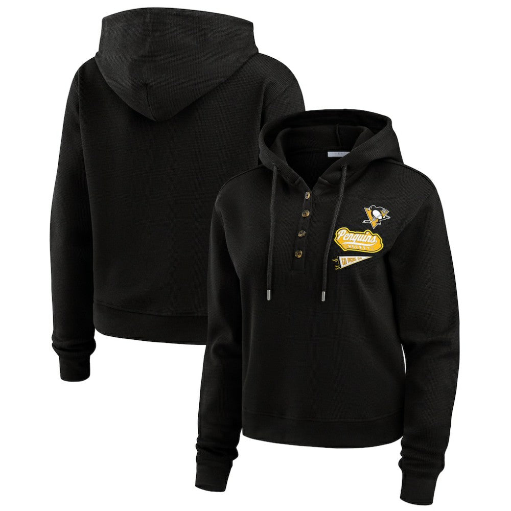 NHL Pittsburgh Penguins WEAR by Erin Andrews Women's Waffle-Knit Pullover Hoodie