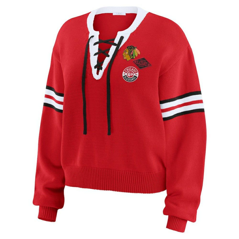 NHL Chicago Blackhawks WEAR by Erin Andrews Women's Cropped Lace-Up Sweater