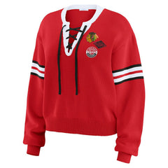NHL Chicago Blackhawks WEAR by Erin Andrews Women's Cropped Lace-Up Sweater
