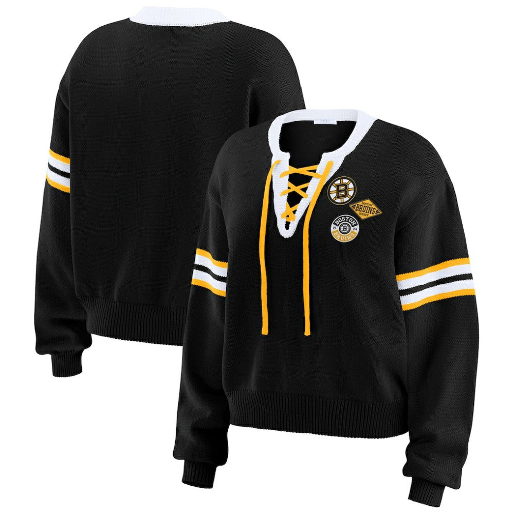 NHL Boston Bruins WEAR by Erin Andrews Women's Cropped Lace-Up Sweater