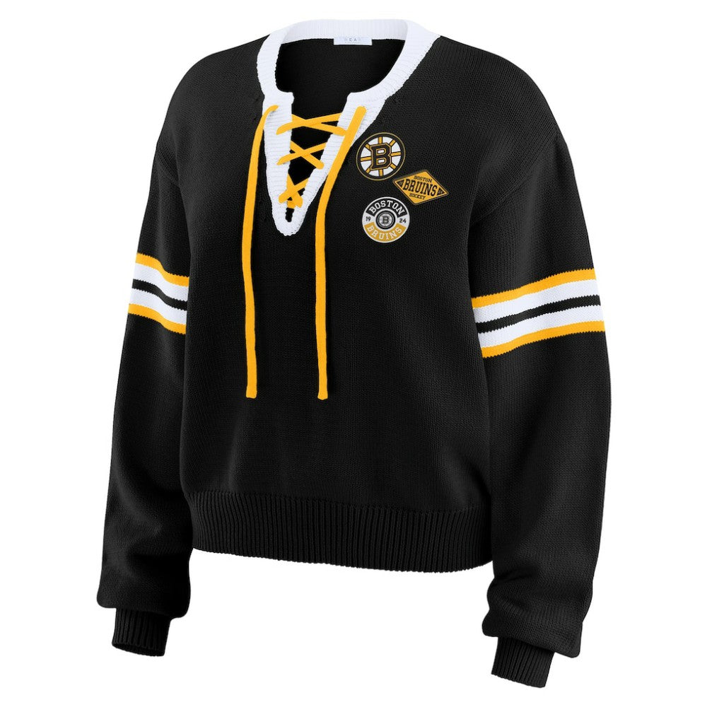 NHL Boston Bruins WEAR by Erin Andrews Women's Cropped Lace-Up Sweater