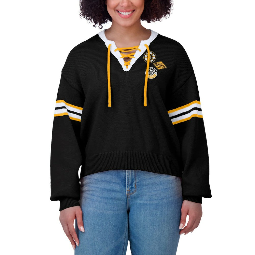 NHL Boston Bruins WEAR by Erin Andrews Women's Cropped Lace-Up Sweater