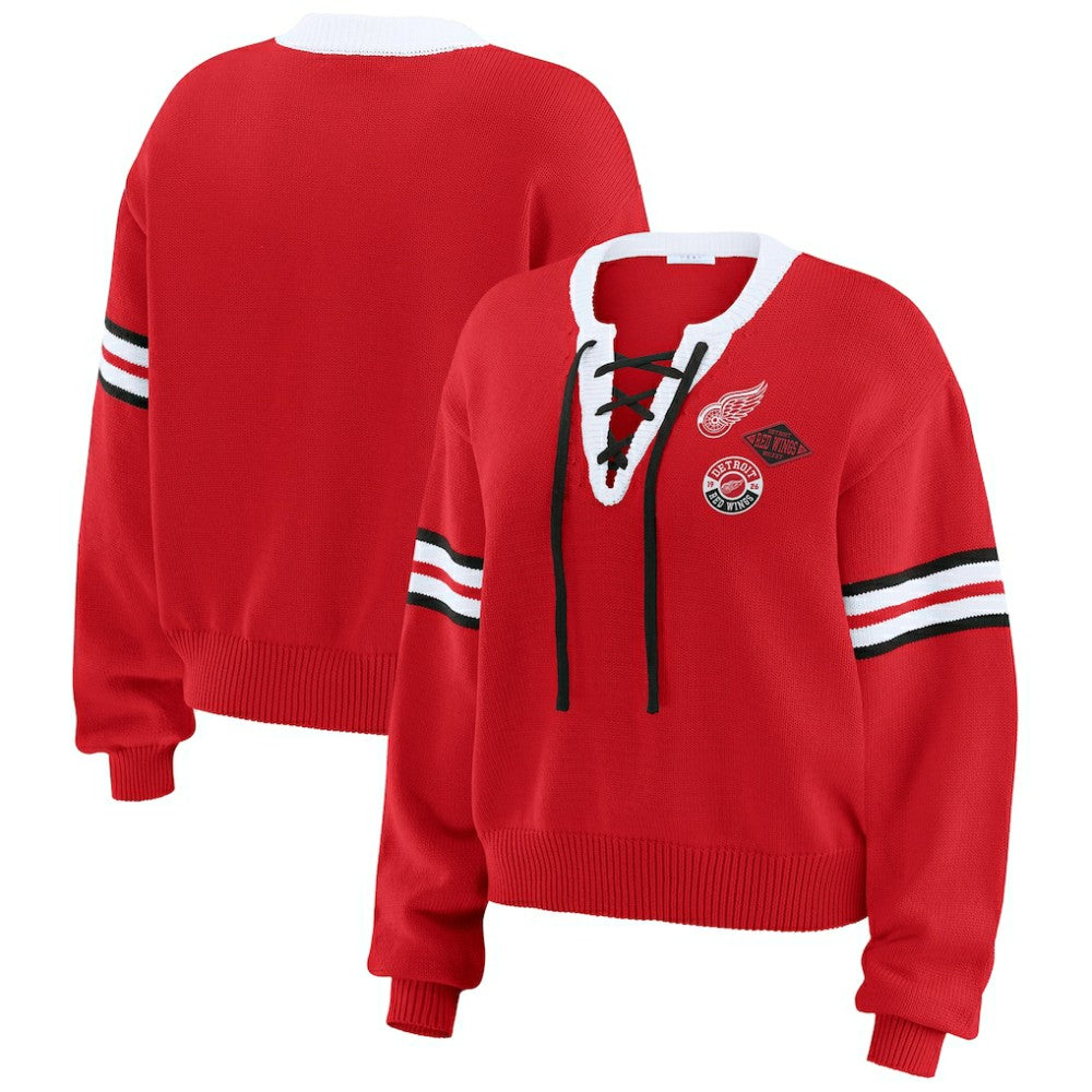 NHL Detroit Red Wings WEAR by Erin Andrews Women's Cropped Lace-Up Sweater
