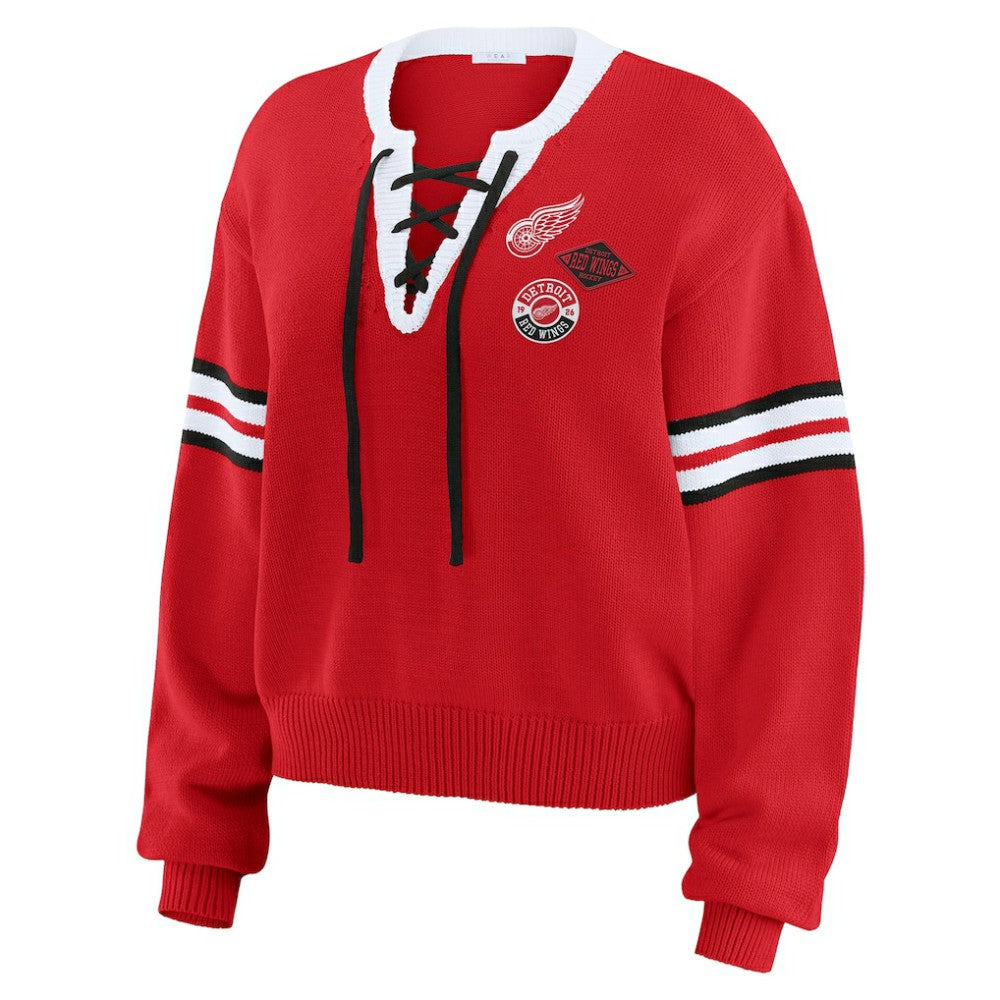 NHL Detroit Red Wings WEAR by Erin Andrews Women's Cropped Lace-Up Sweater