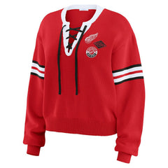 NHL Detroit Red Wings WEAR by Erin Andrews Women's Cropped Lace-Up Sweater