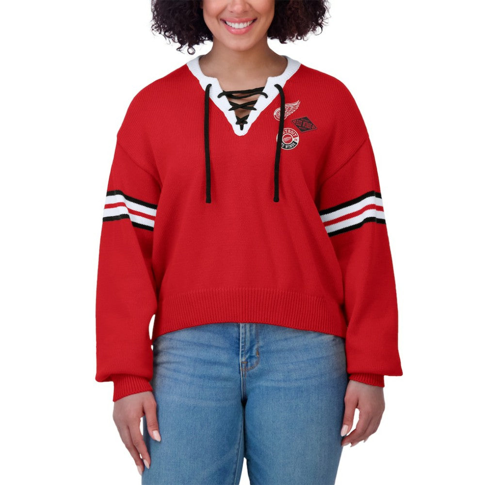 NHL Detroit Red Wings WEAR by Erin Andrews Women's Cropped Lace-Up Sweater