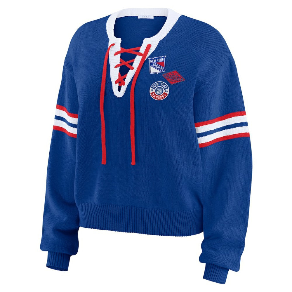 NHL New York Rangers WEAR by Erin Andrews Women's Cropped Lace-Up Sweater
