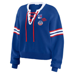 NHL New York Rangers WEAR by Erin Andrews Women's Cropped Lace-Up Sweater