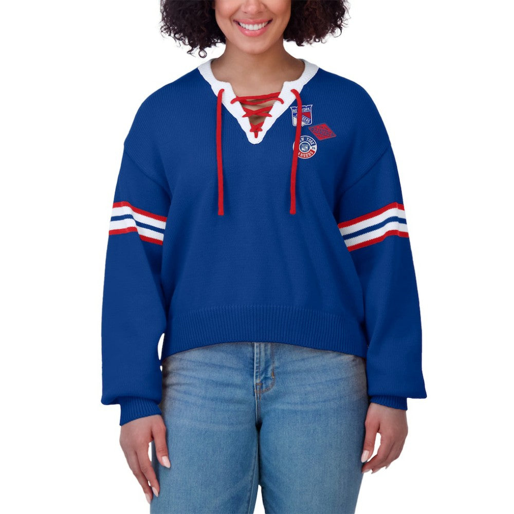 NHL New York Rangers WEAR by Erin Andrews Women's Cropped Lace-Up Sweater