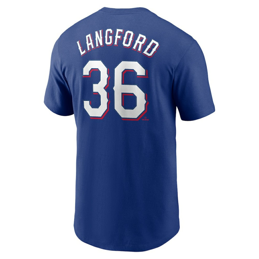 Royal Wyatt Langford Texas Rangers Nike Fuse Name & Number T-Shirt