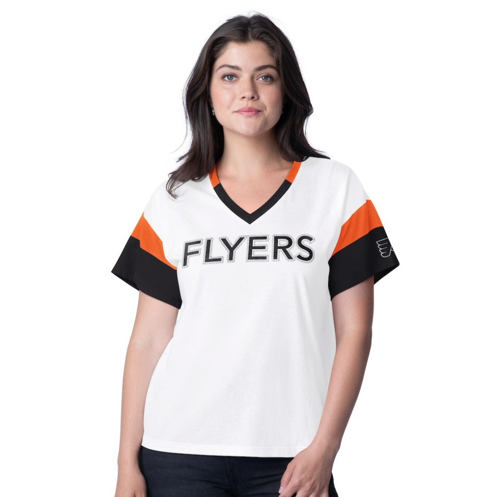 NHL Philadelphia Flyers G-III 4Her by Carl Banks Women's Rink Oversized Rhinestone V-Neck T-Shirt