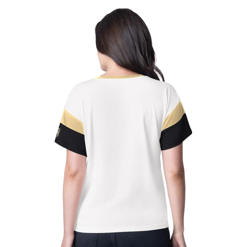 NHL Vegas Golden Knights G-III 4Her by Carl Banks Women's Rink Oversized Rhinestone V-Neck T-Shirt