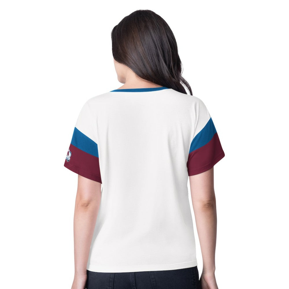 NHL Colorado Avalanche G-III 4Her by Carl Banks Women's Rink Oversized Rhinestone V-Neck T-Shirt
