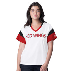 NHL Detroit Red Wings G-III 4Her by Carl Banks Women's Rink Oversized Rhinestone V-Neck T-Shirt