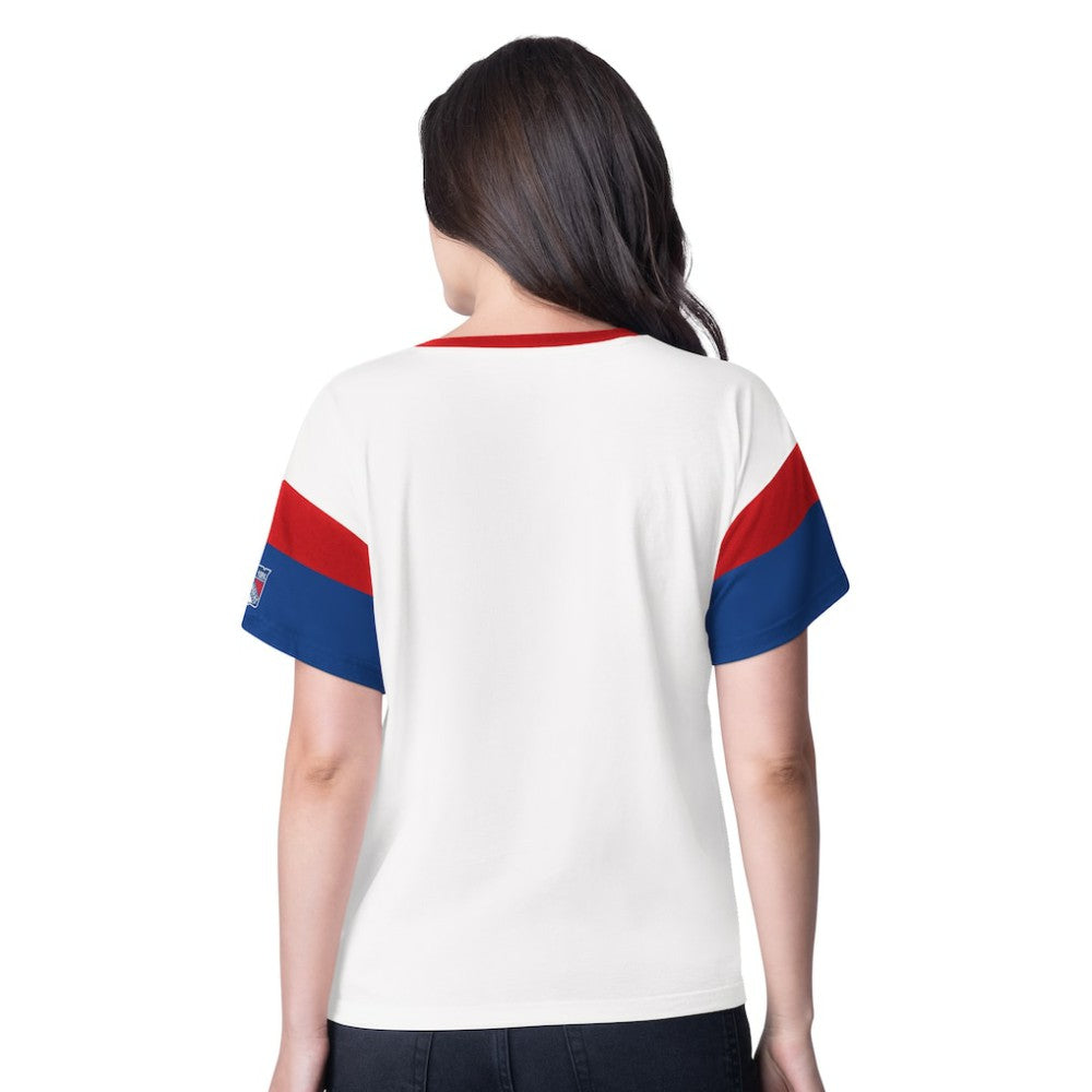 NHL New York Rangers G-III 4Her by Carl Banks Women's Rink Oversized Rhinestone V-Neck T-Shirt