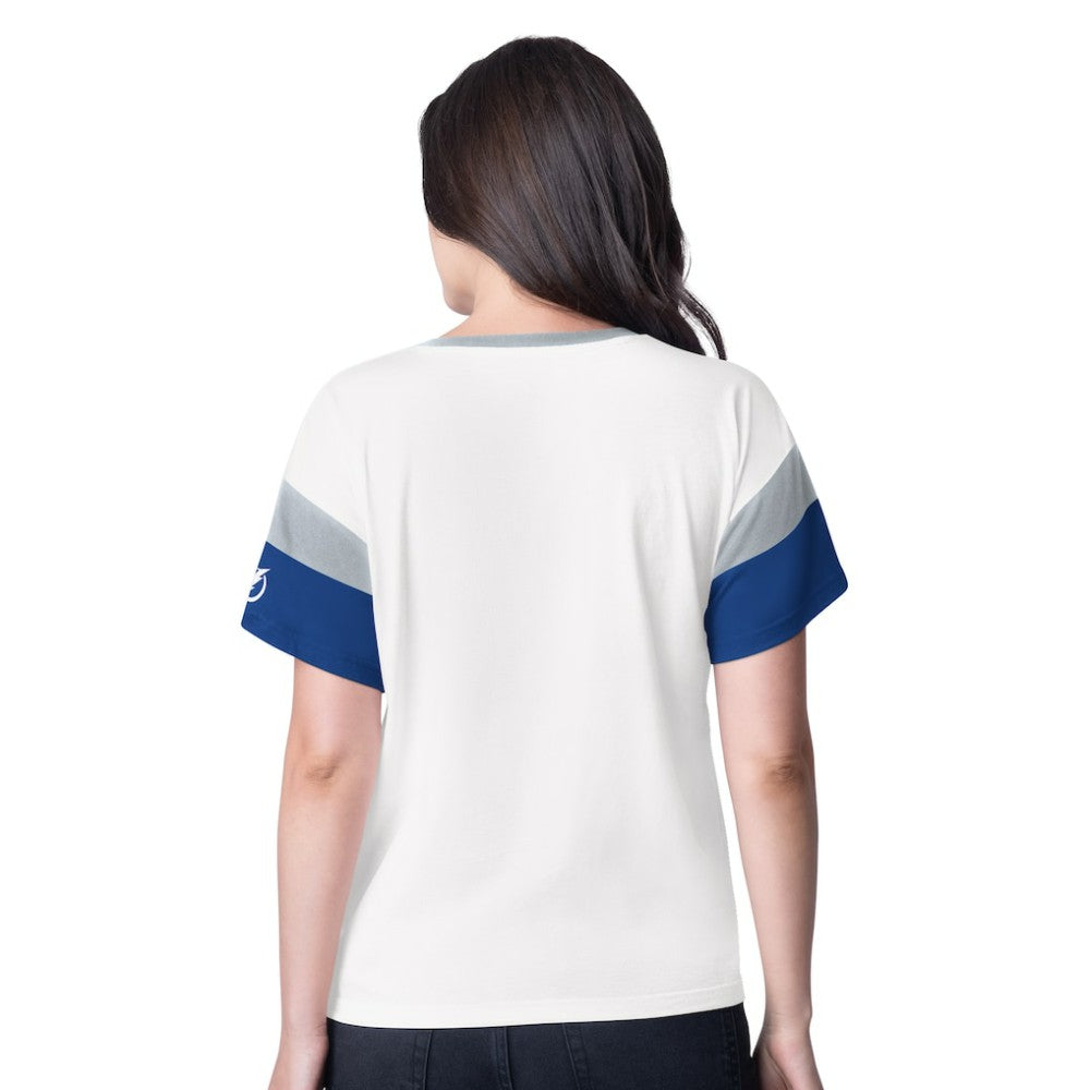 NHL Tampa Bay Lightning G-III 4Her by Carl Banks Women's Rink Oversized Rhinestone V-Neck T-Shirt