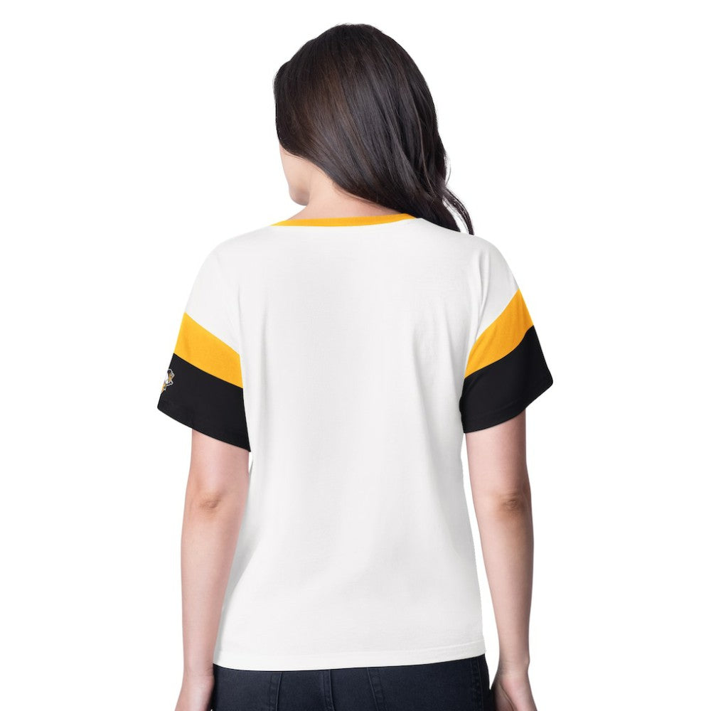 NHL Pittsburgh Penguins G-III 4Her by Carl Banks Women's Rink Oversized Rhinestone V-Neck T-Shirt