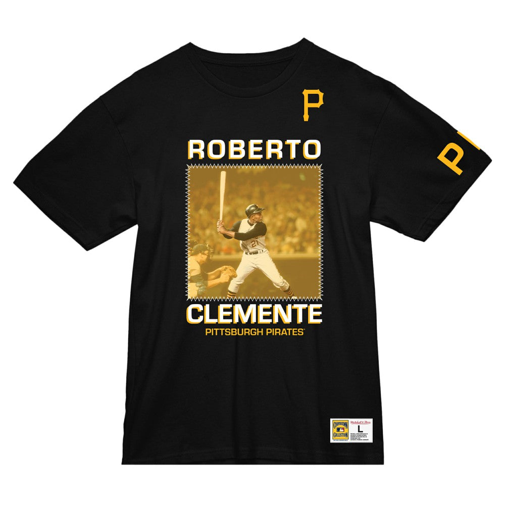 Black Roberto Clemente Pittsburgh Pirates Mitchell & Ness Cooperstown Collection Heavyweight Premium Player Vintage Logo T-Shirt