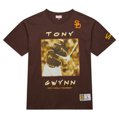 Brown Tony Gwynn San Diego Padres Mitchell & Ness Cooperstown Collection Heavyweight Premium Player Vintage Logo T-Shirt