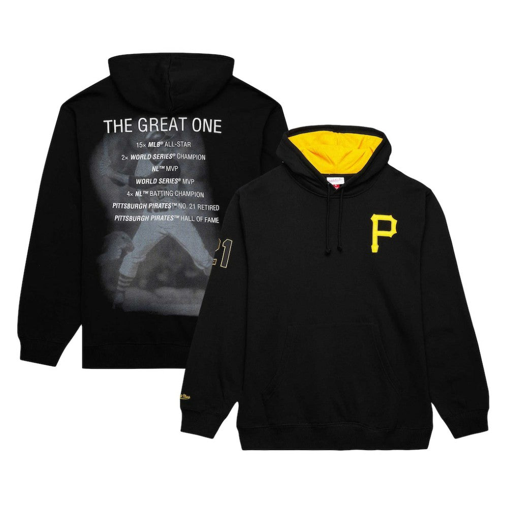 Black Roberto Clemente Pittsburgh Pirates Mitchell & Ness Vintage Logo Name & Number Pullover Hoodie