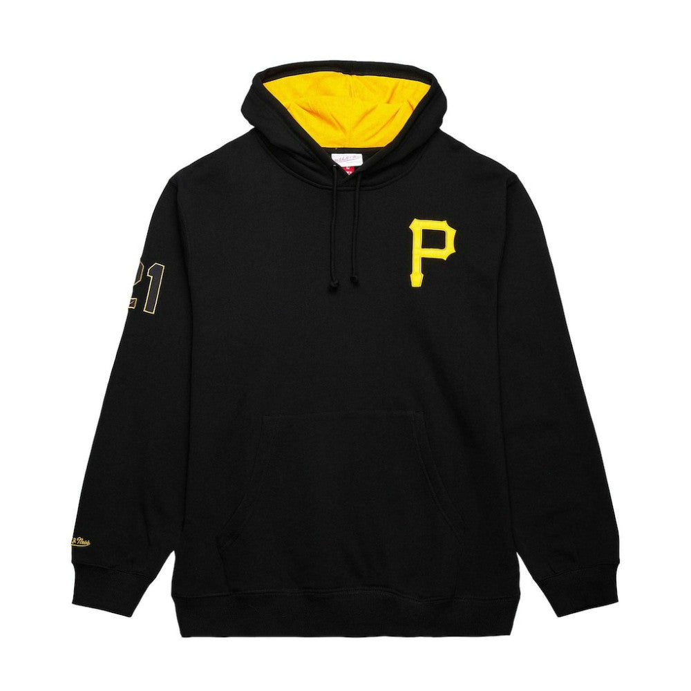 Black Roberto Clemente Pittsburgh Pirates Mitchell & Ness Vintage Logo Name & Number Pullover Hoodie