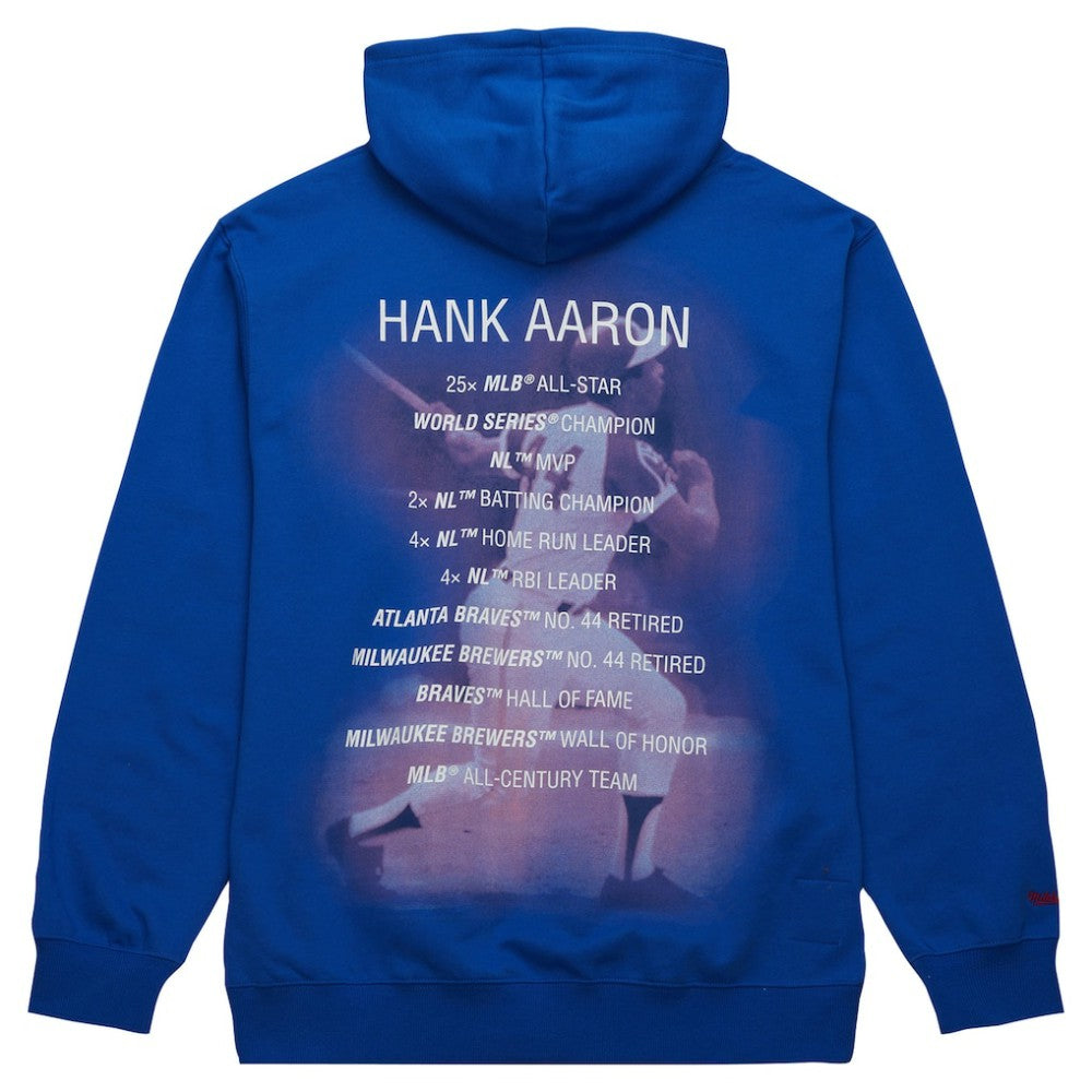 Royal Hank Aaron Atlanta Braves Mitchell & Ness Vintage Logo Name & Number Pullover Hoodie