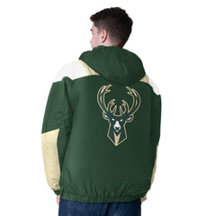 Milwaukee Bucks Starter Charger Half-Zip Pullover Jacket- Hunter Green/Cream outlet