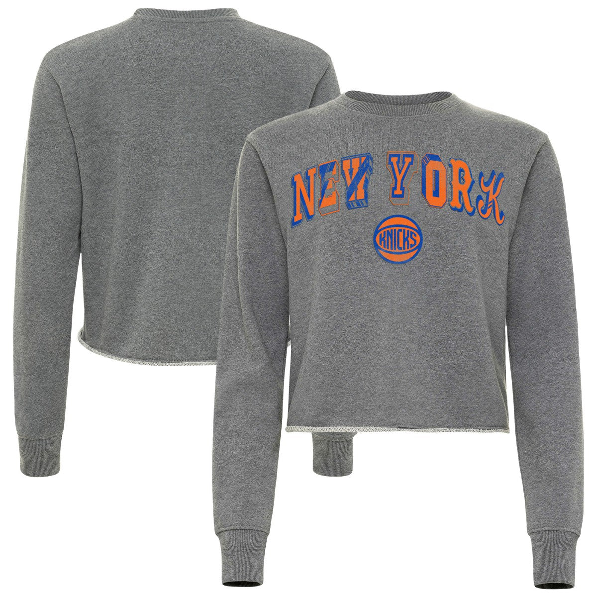 New York Knicks Sportiqe Women's Varsity Collection Kacey Cropped Pullover Sweatshirt