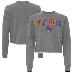 New York Knicks Sportiqe Women's Varsity Collection Kacey Cropped Pullover Sweatshirt