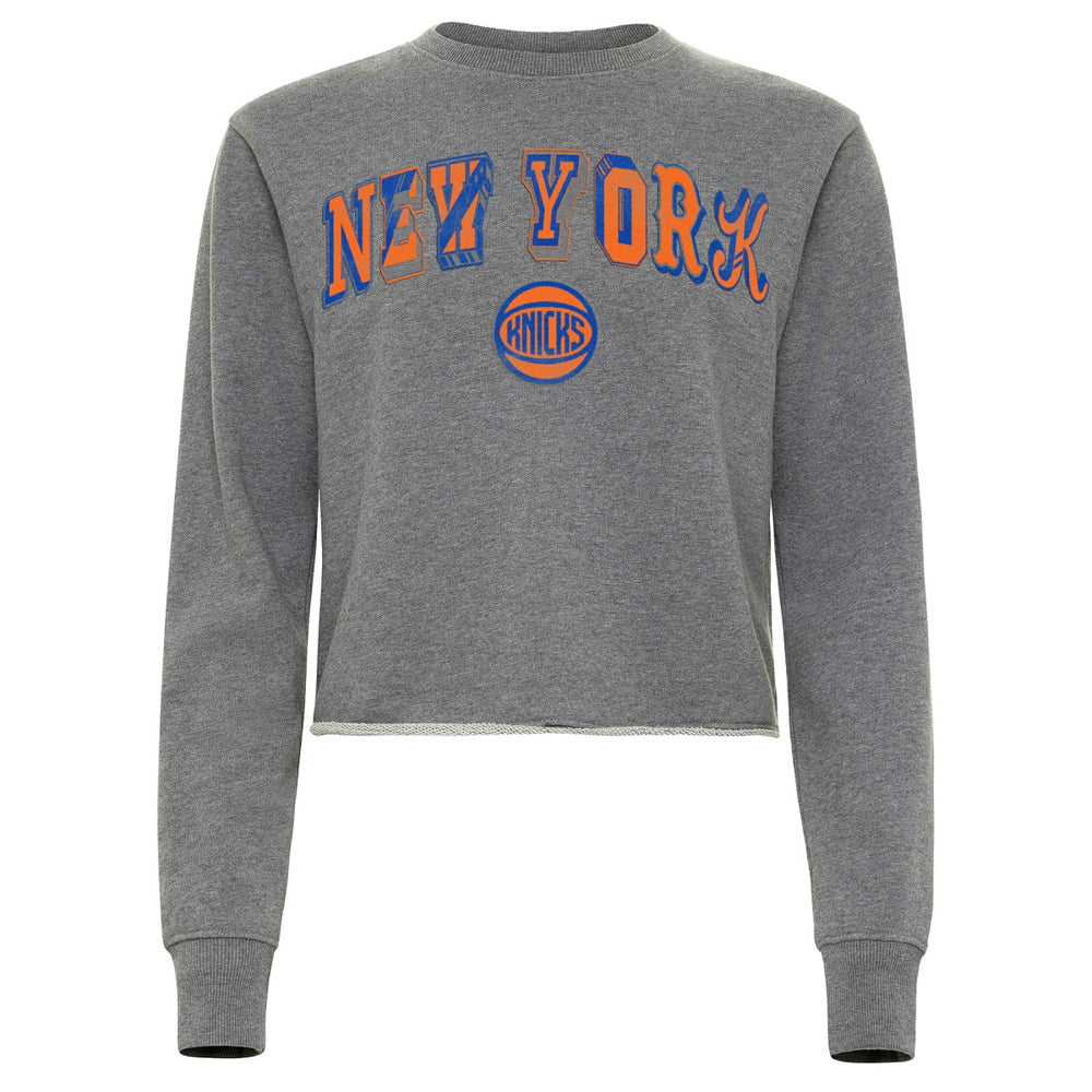 New York Knicks Sportiqe Women's Varsity Collection Kacey Cropped Pullover Sweatshirt