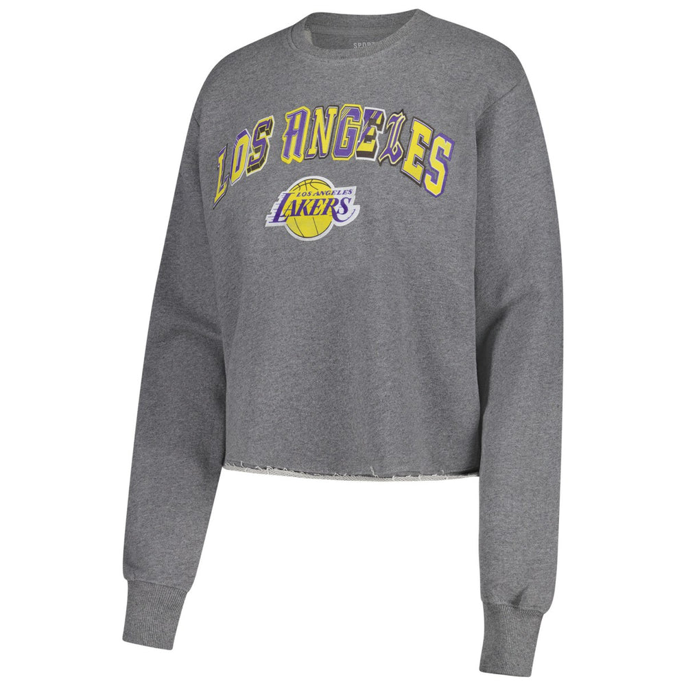 Los Angeles Lakers Sportiqe Women's Varsity Collection Kacey Cropped Pullover Sweatshirt