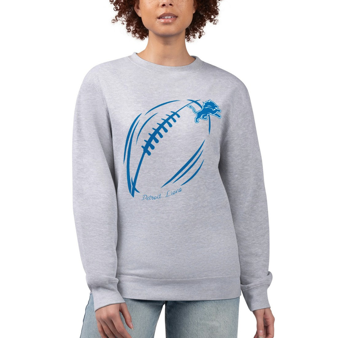 G-III 4Her by Carl Banks Women's Football Logo Graphic Fleece Tri-Blend Pullover Sweatshirt - Detroit Lions Pullover