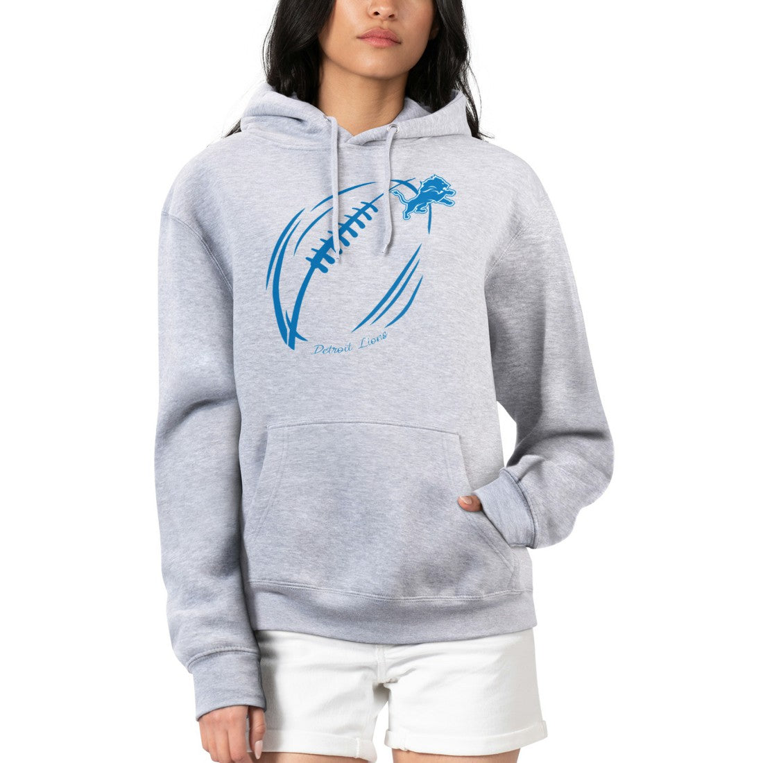G-III 4Her by Carl Banks Women's Football Logo Fleece Tri-Blend Pullover Hoodie - Detroit Lions Hoodies