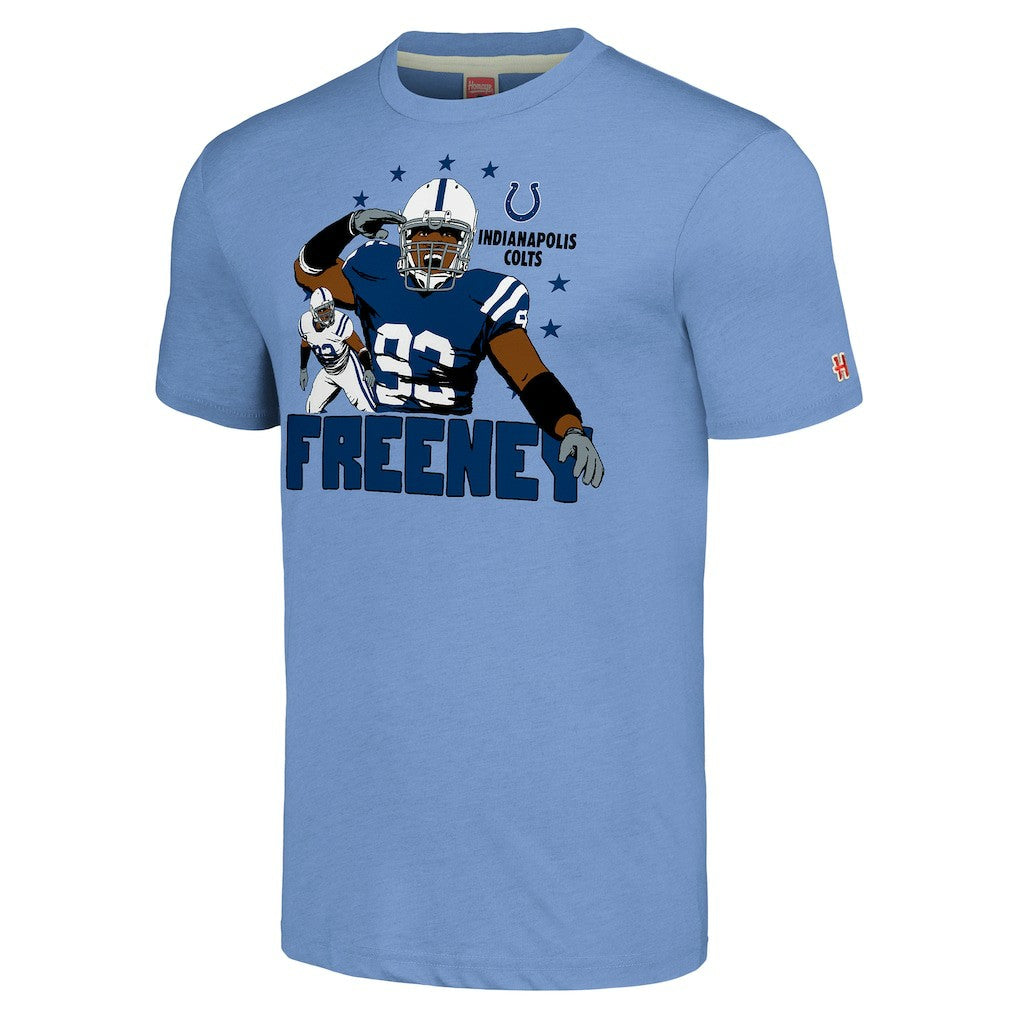 Dwight Freeney  Homage Unisex Caricature Retired Player Tri-Blend T-Shirt - Indianapolis Colts T-shirts