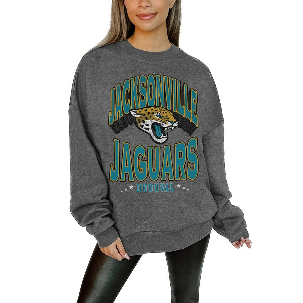 Gameday Couture Women's Oversized Long Weekend Premium Fleece Drop Shoulder Pullover Sweatshirt - Jacksonville Jaguars Pullover