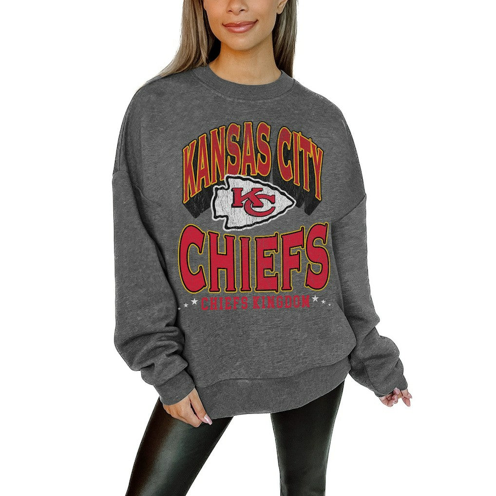 Gameday Couture Women's Oversized Long Weekend Premium Fleece Drop Shoulder Pullover Sweatshirt - Kansas City Chiefs Pullover