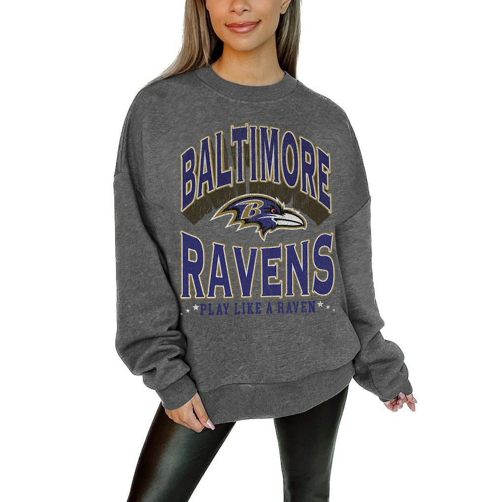 Gameday Couture Women's Oversized Long Weekend Premium Fleece Drop Shoulder Pullover Sweatshirt - Baltimore Ravens Pullover