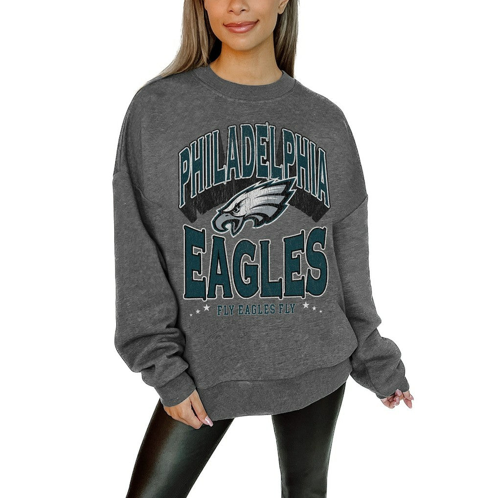 Gameday Couture Women's Oversized Long Weekend Premium Fleece Drop Shoulder Pullover Sweatshirt - Philadelphia Eagles Pullover