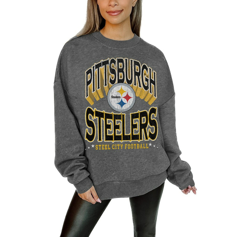 Gameday Couture Women's Oversized Long Weekend Premium Fleece Drop Shoulder Pullover Sweatshirt - Pittsburgh Steelers Pullover