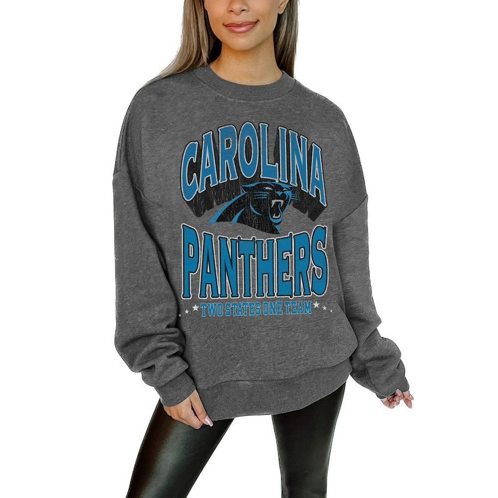 Gameday Couture Women's Oversized Long Weekend Premium Fleece Drop Shoulder Pullover Sweatshirt - Carolina Panthers Pullover