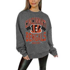 Gameday Couture Women's Oversized Long Weekend Premium Fleece Drop Shoulder Pullover Sweatshirt - Cincinnati Bengals Pullover