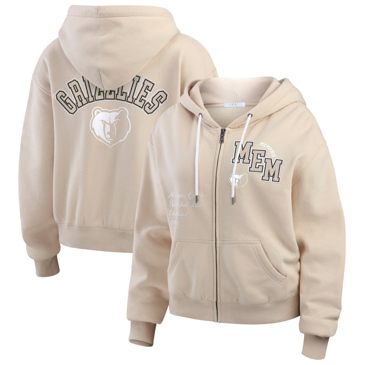 Memphis Grizzlies WEAR by Erin Andrews Women's Tonal Felt Patch Full-Zip Hoodie