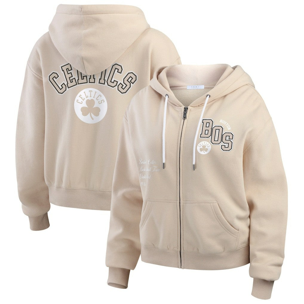 Boston Celtics WEAR by Erin Andrews Women's Plus Size Tonal Felt Patch Full-Zip Hoodie