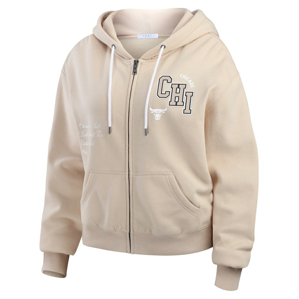 Chicago Bulls WEAR by Erin Andrews Women's Plus Size Tonal Felt Patch Full-Zip Hoodie