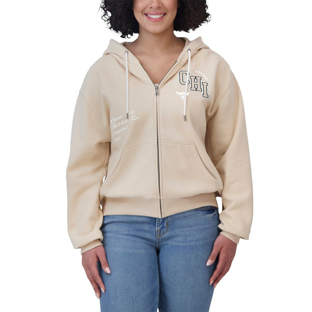 Chicago Bulls WEAR by Erin Andrews Women's Plus Size Tonal Felt Patch Full-Zip Hoodie