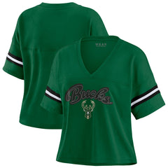 Milwaukee Bucks WEAR by Erin Andrews Women's Color Block Boxy V-Neck T-Shirt
