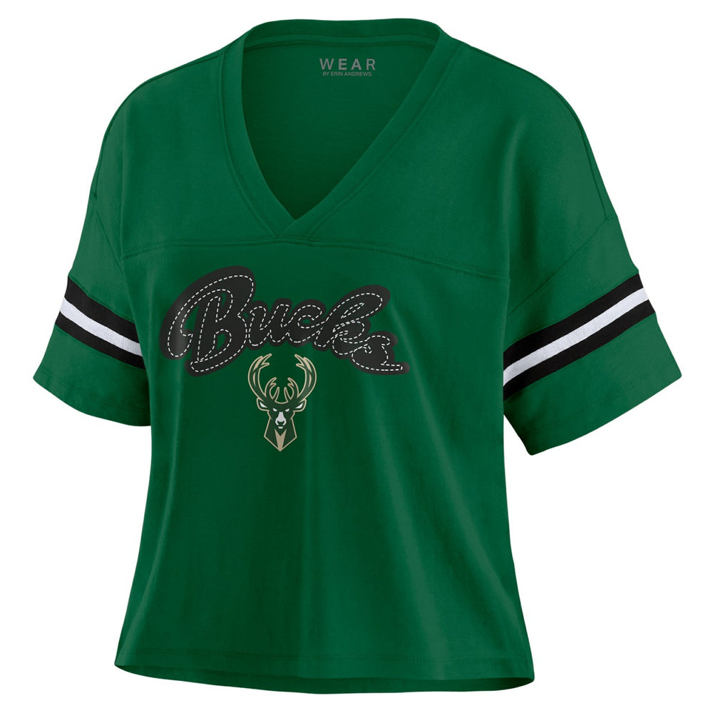 Milwaukee Bucks WEAR by Erin Andrews Women's Color Block Boxy V-Neck T-Shirt