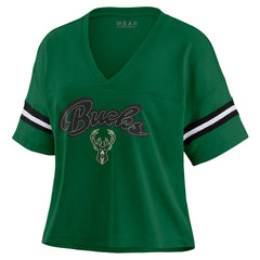Milwaukee Bucks WEAR by Erin Andrews Women's Color Block Boxy V-Neck T-Shirt
